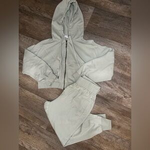Young Fabulous & Broke Sage Green Cropped Hoodie & Jogger Set